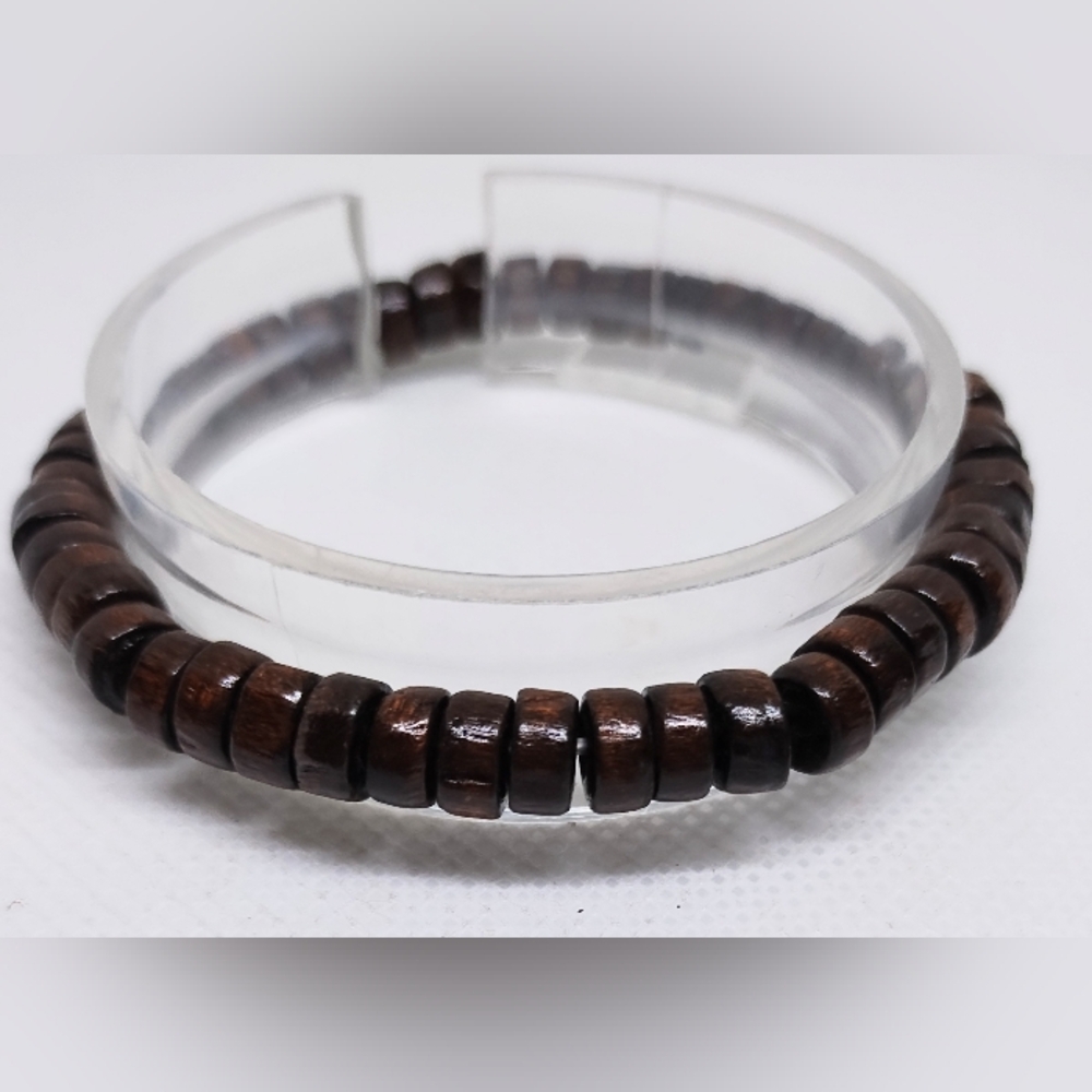 Men's Bracelet Beaded Beads Brown New f92